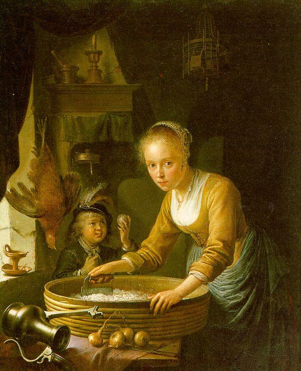 Gerrit Dou Girl Chopping Onions oil painting image